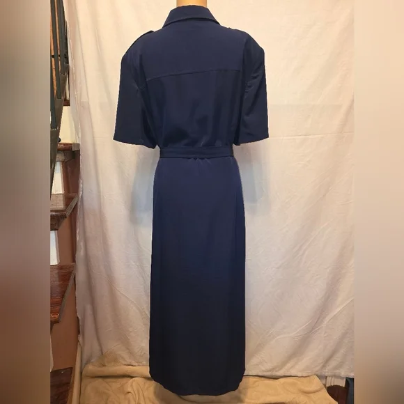 Navy Blue Belted Shirt Dress - Picture 8 of 12